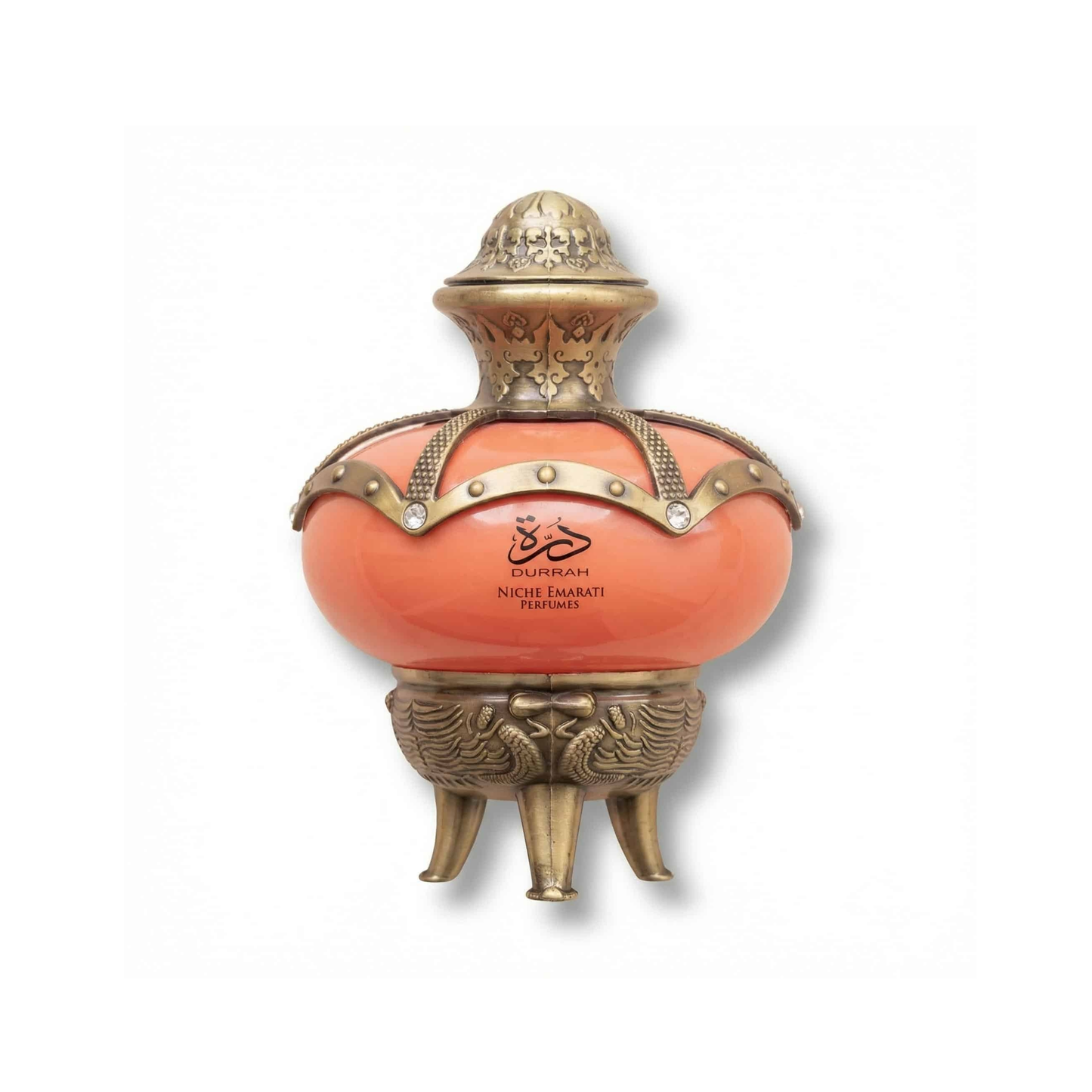 Bottle of Lattafa Durrah EDP fragrance on a white background with soft shadow