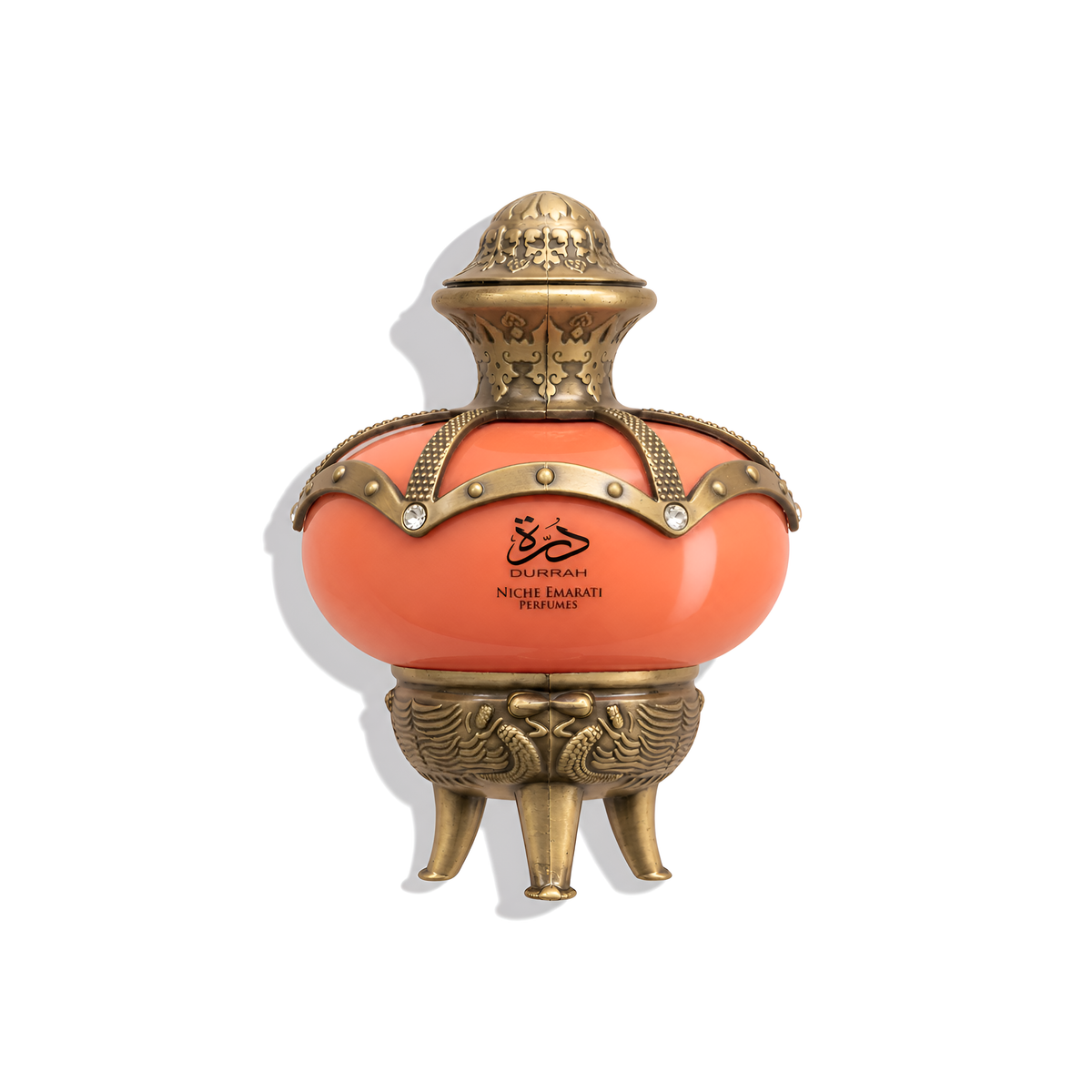 Bottle of Lattafa Durrah EDP fragrance on a white background with soft shadow