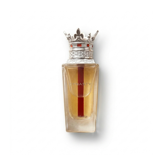 Bottle of Lattafa Dynasty EDP fragrance on a white background with soft shadow