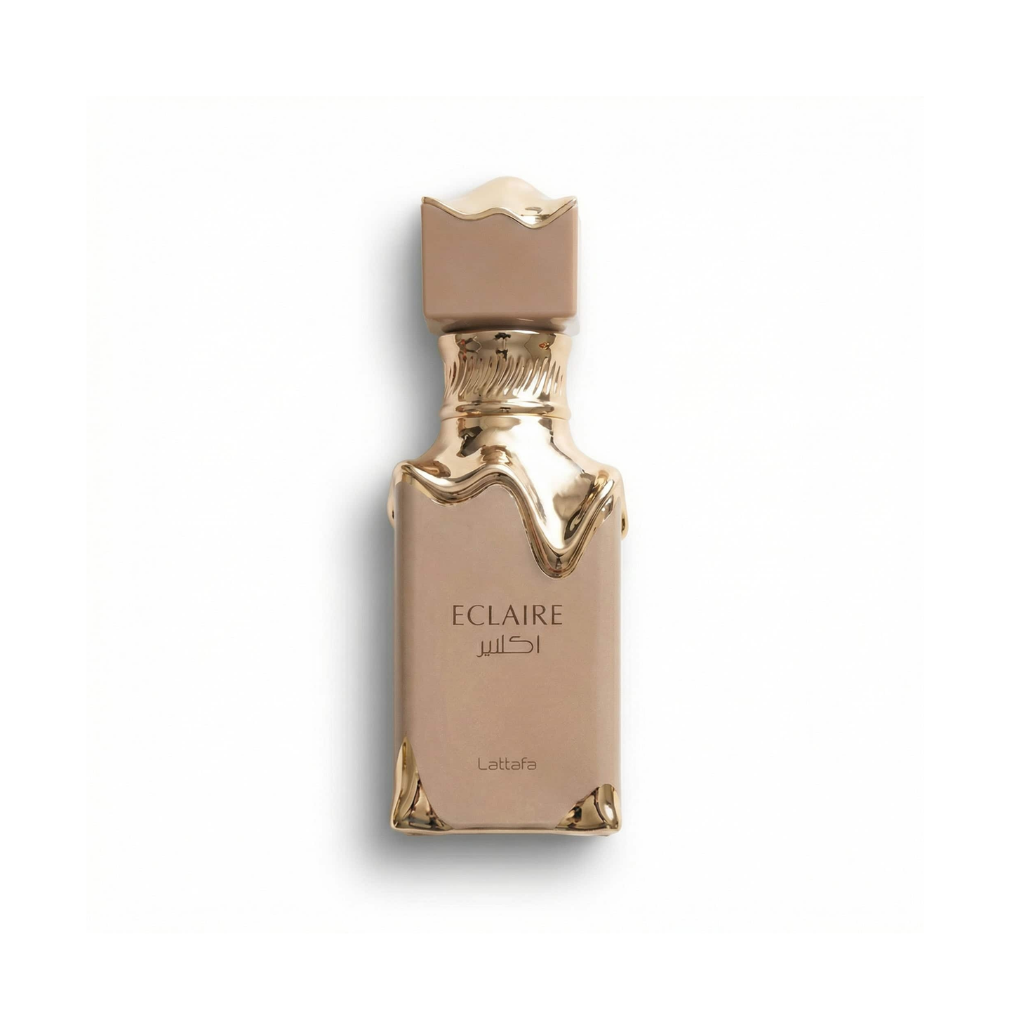 Bottle of Lattafa Eclaire EDP fragrance on a white background with soft shadow