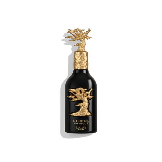 Bottle of Lattafa Eternal Vanille EDP fragrance on a white background with soft shadow
