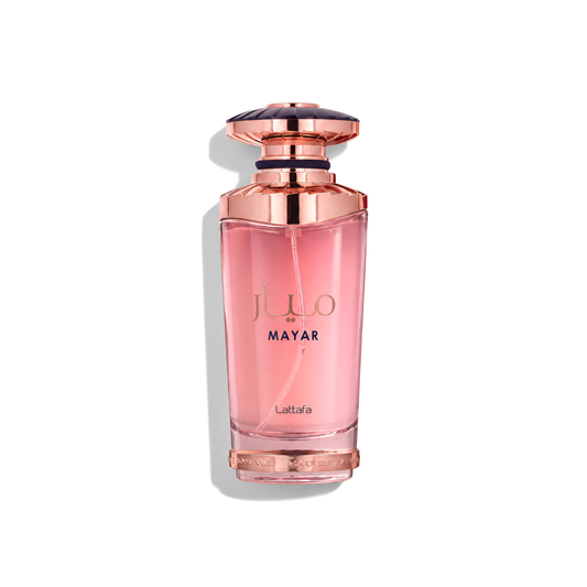 Bottle of Lattafa Mayar EDP fragrance on a white background with soft shadow