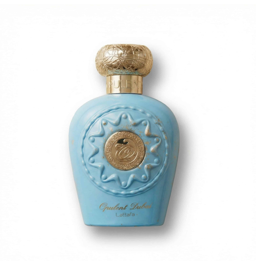 Bottle of Lattafa Opulent Dubai EDP fragrance on a white background with soft shadow