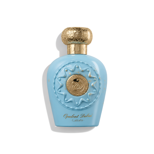 Bottle of Lattafa Opulent Dubai EDP fragrance on a white background with soft shadow