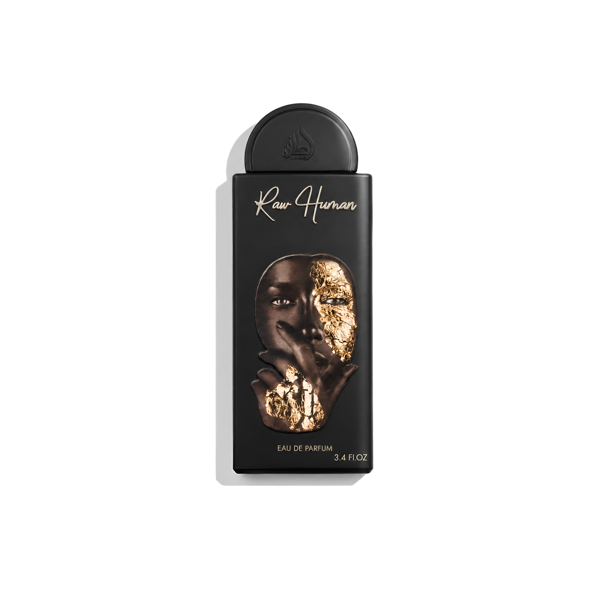 Bottle of Lattafa Raw Human EDP fragrance on a white background with soft shadow