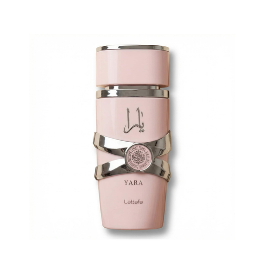 Bottle of Lattafa Yara EDP fragrance on a white background with soft shadow