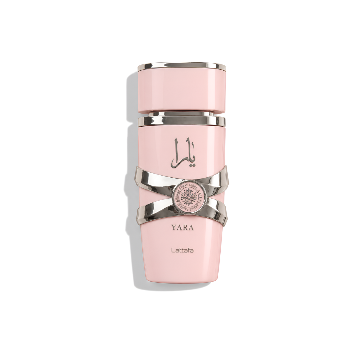 Bottle of Lattafa Yara EDP fragrance on a white background with soft shadow