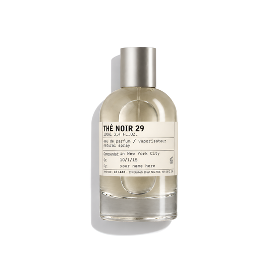 Bottle of Le Labo The Noir 29 EDP fragrance on a white background with soft shadow