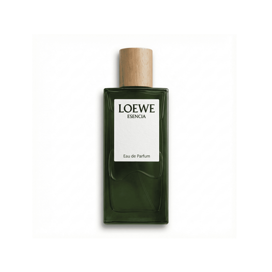Bottle of Loewe Esencia EDP fragrance on a white background with soft shadow