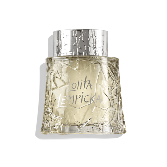 Bottle of Lolita Lempicaa L’Eau Au Masculin (Vintage) EDT fragrance on a white background with soft shadow
