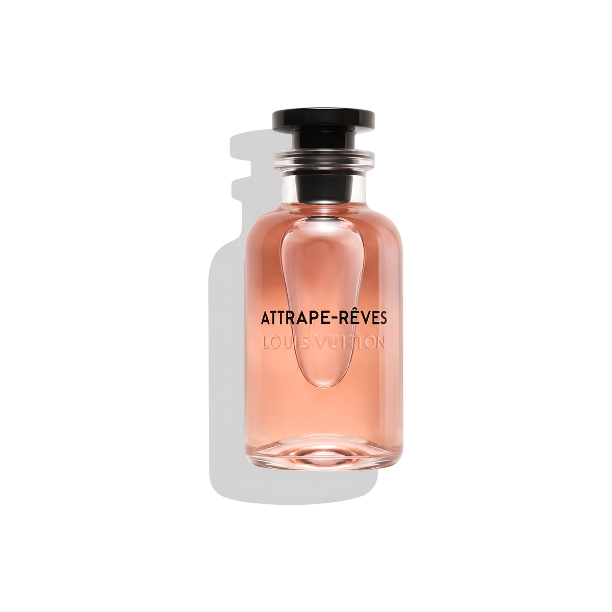 Bottle of Louis Vuitton Attrape Rêves EDP fragrance on a white background with soft shadow