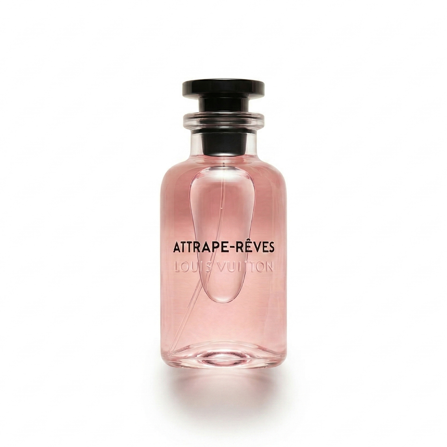 Bottle of Louis Vuitton Attrape Rêves EDP fragrance on a white background with soft shadow