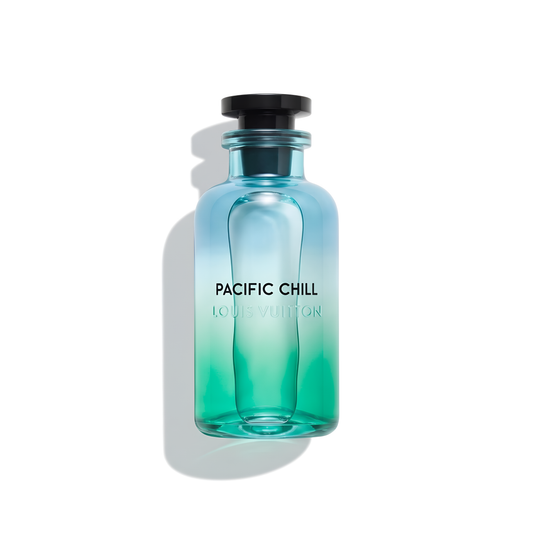 Bottle of Louis Vuitton Pacific Chill EDP fragrance on a white background with soft shadow