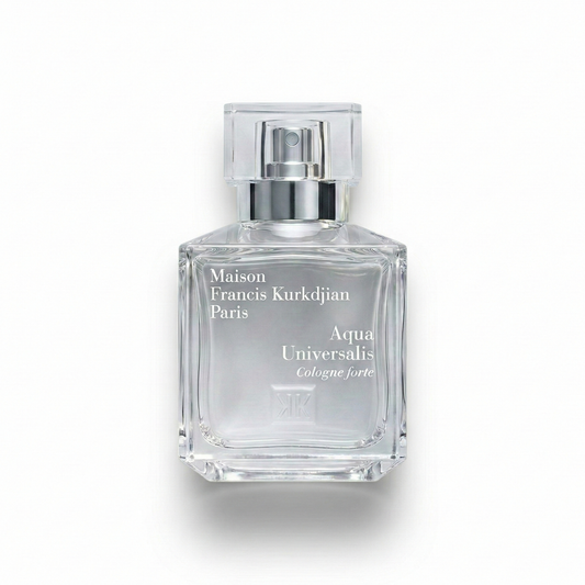 Bottle of MFK Aqua Universalis Cologne Forte fragrance on a white background with soft shadow