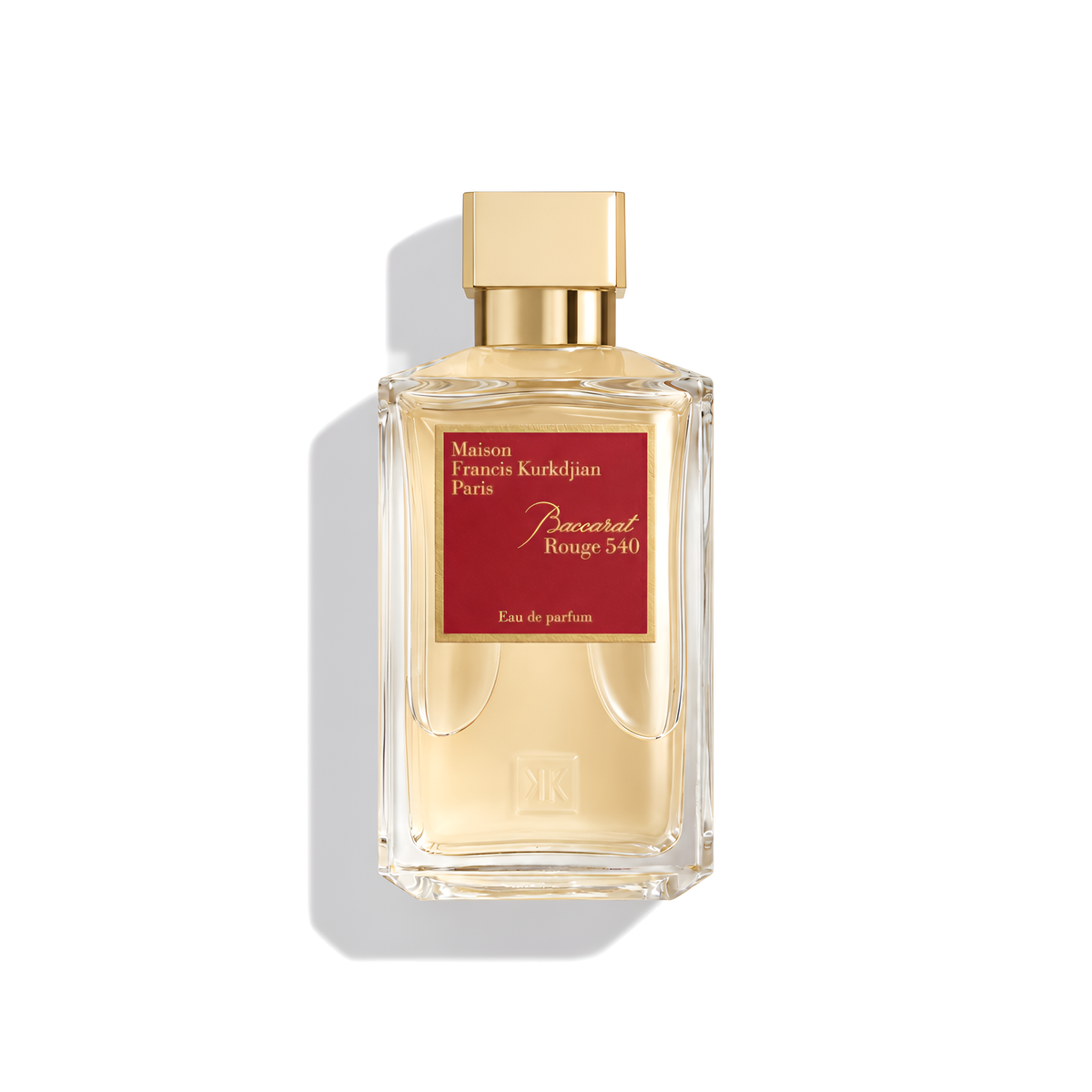 Bottle of MFK Baccarat Rouge 540 EDP fragrance on a white background with soft shadow