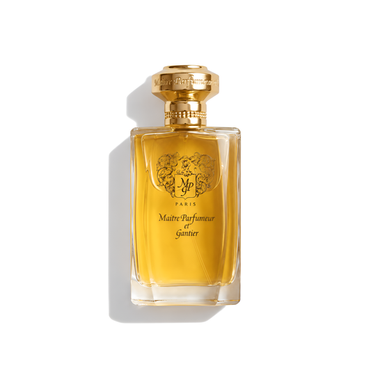 Bottle of MPG Ambre Precieux EDP fragrance on a white background with soft shadow
