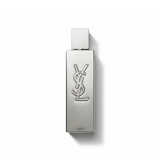 Bottle of MYSLF L'Absolu fragrance on a white background with soft shadow