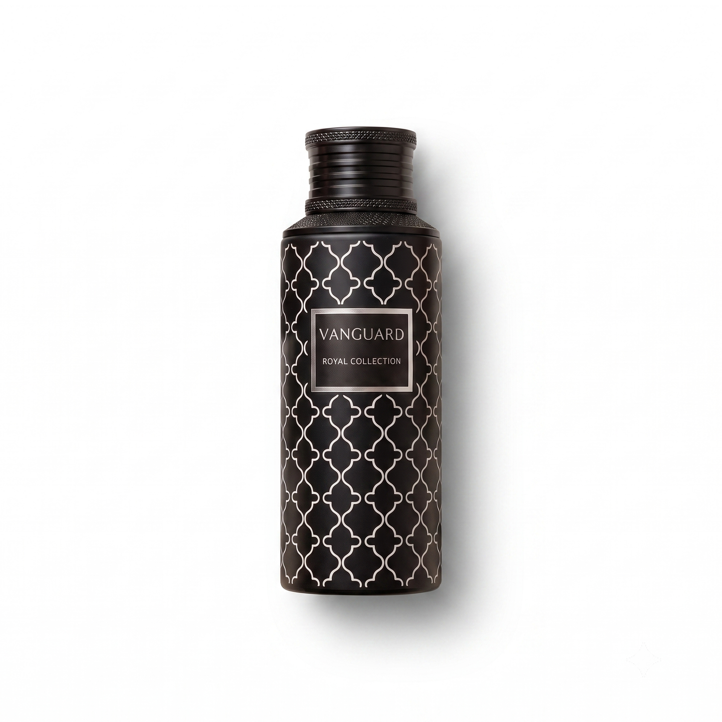 Bottle of Maison Asrar Vanguard EDP fragrance on a white background with soft shadow