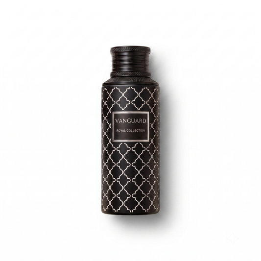 Bottle of Maison Asrar Vanguard EDP fragrance on a white background with soft shadow