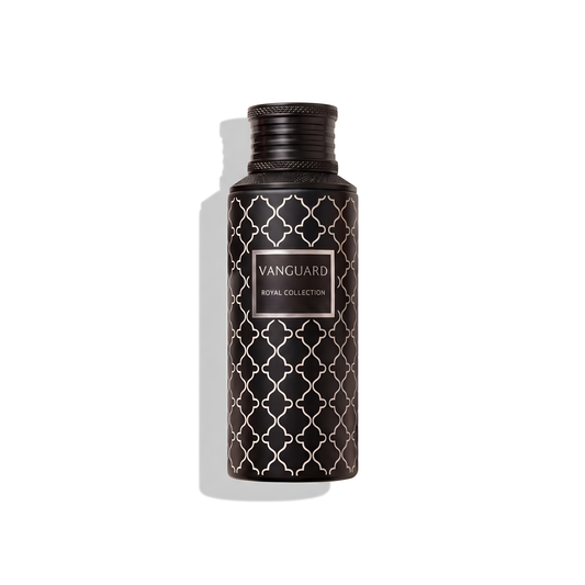 Bottle of Maison Asrar Vanguard EDP fragrance on a white background with soft shadow