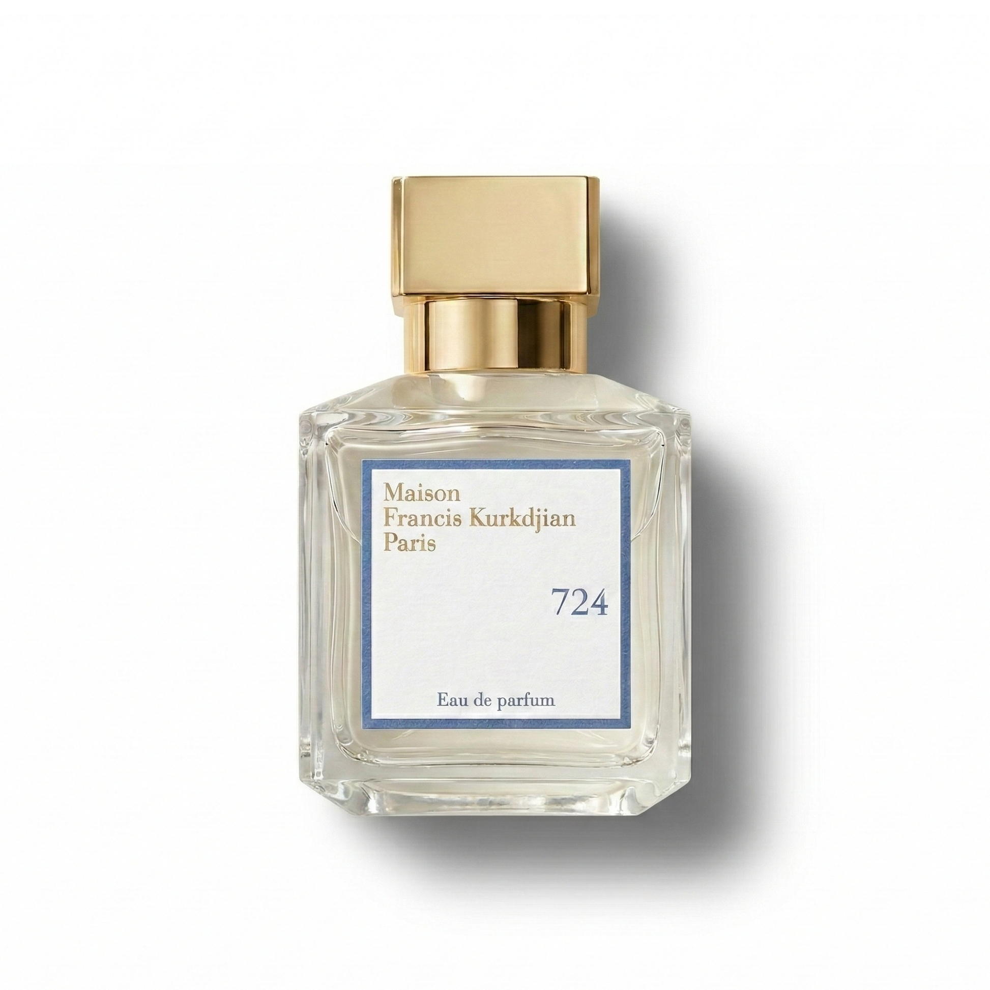 Bottle of Maison Francis Kourkdijan 724 EDP fragrance on a white background with soft shadow