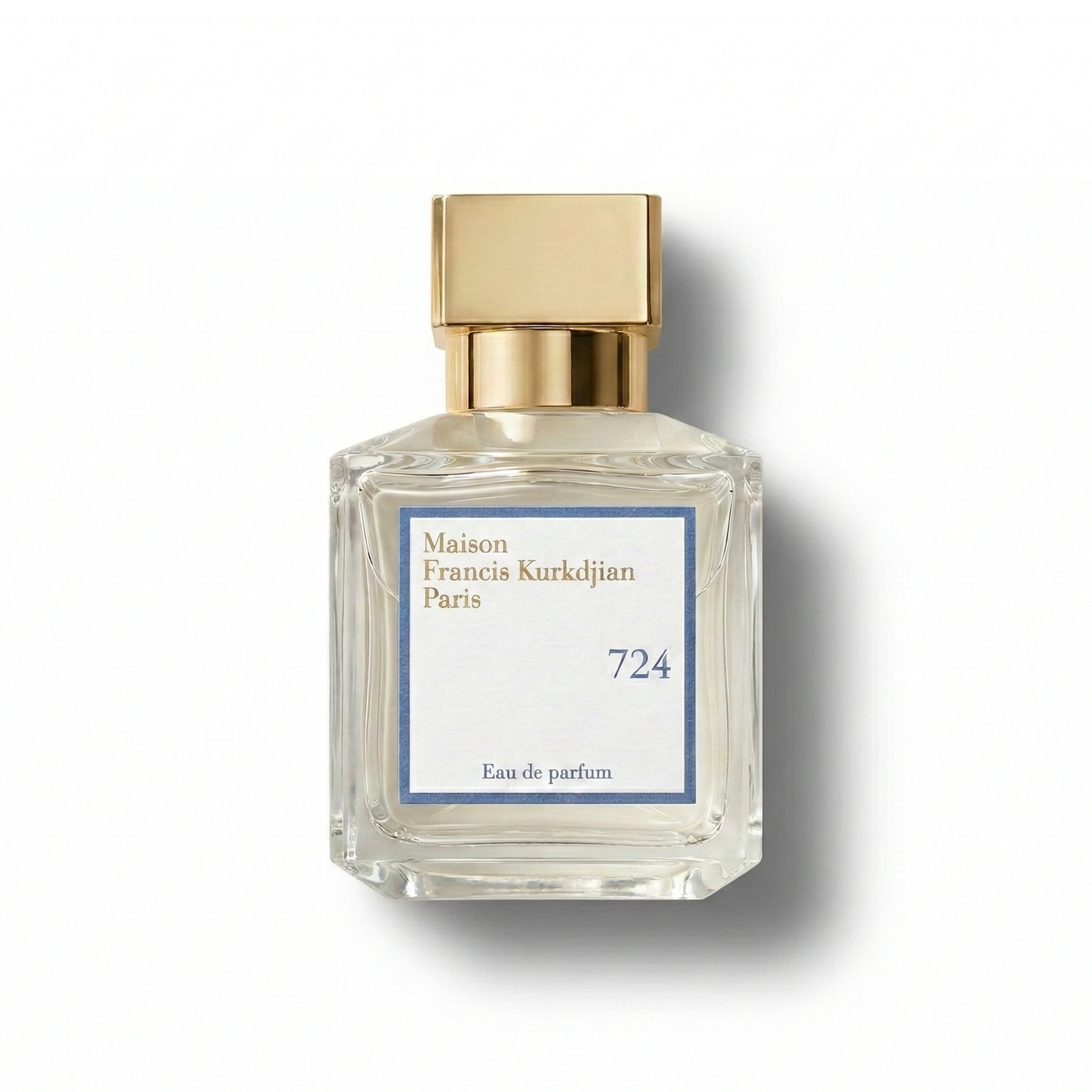 Bottle of Maison Francis Kourkdijan 724 EDP fragrance on a white background with soft shadow