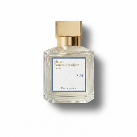 Bottle of Maison Francis Kourkdijan 724 EDP fragrance on a white background with soft shadow
