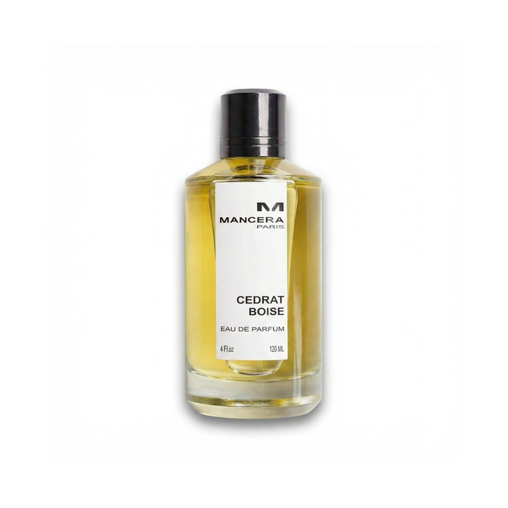 Bottle of Mancera Cedrat Boise EDP fragrance on a white background with soft shadow