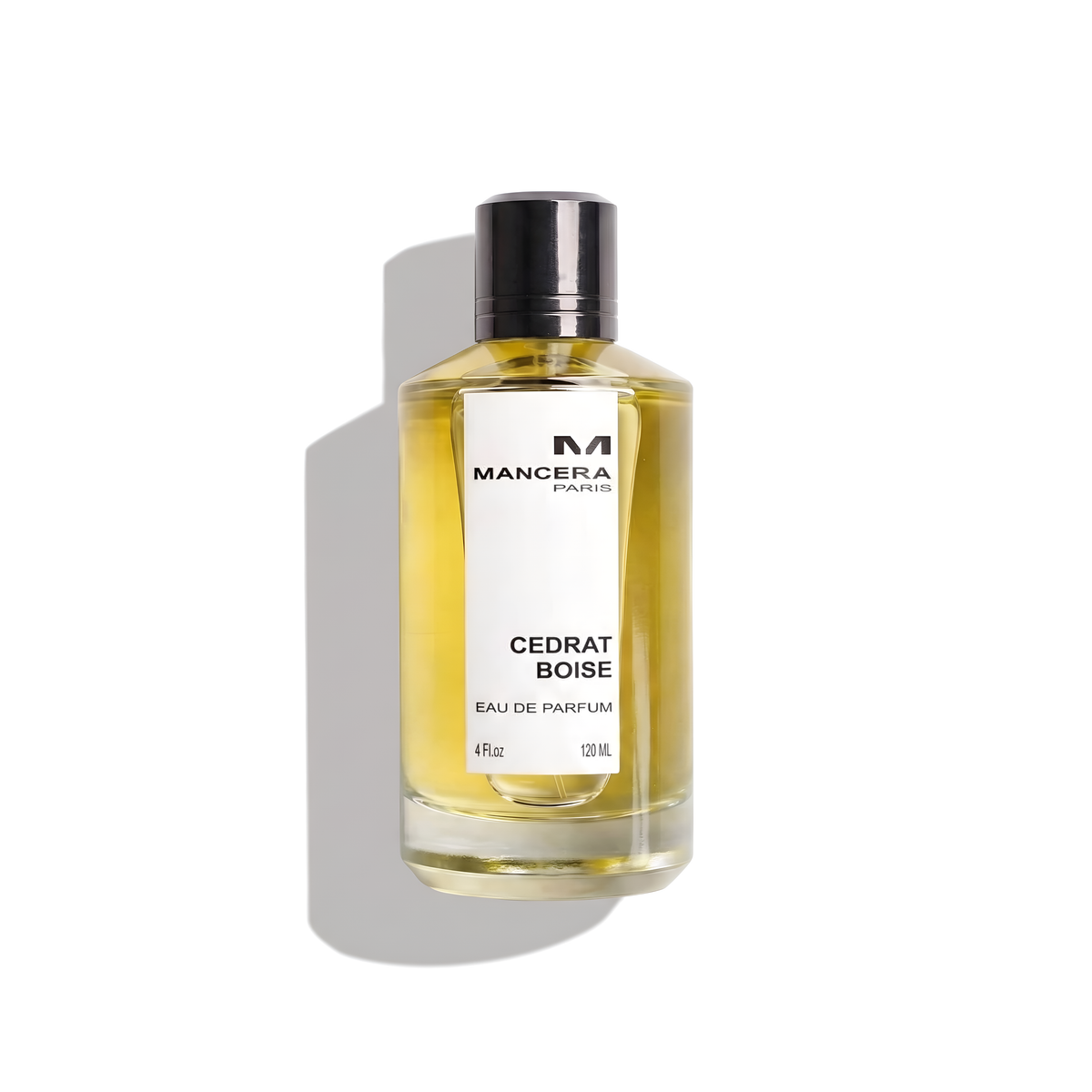 Bottle of Mancera Cedrat Boise EDP fragrance on a white background with soft shadow