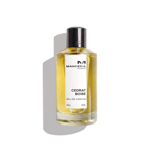 Bottle of Mancera Cedrat Boise EDP fragrance on a white background with soft shadow