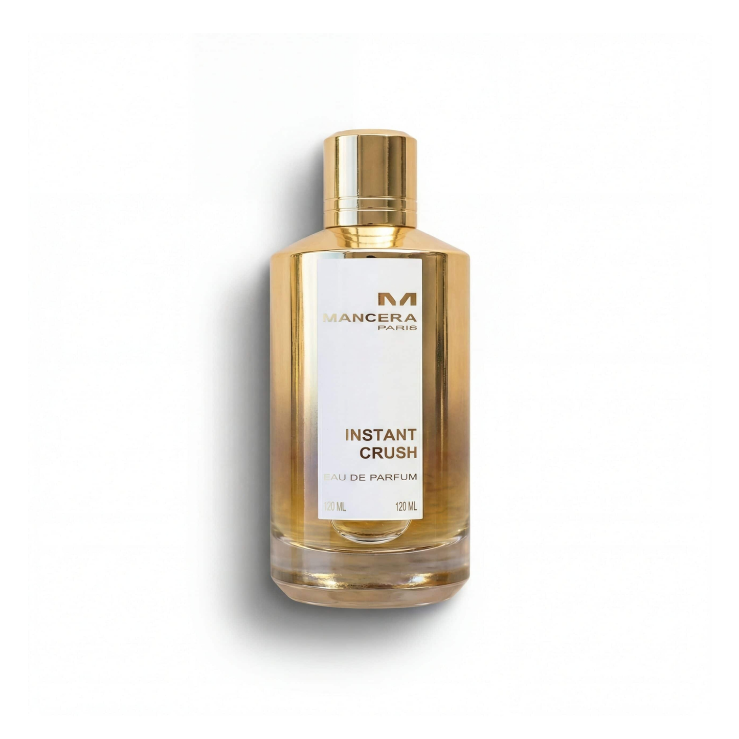 Bottle of Mancera Instant Crush EDP fragrance on a white background with soft shadow