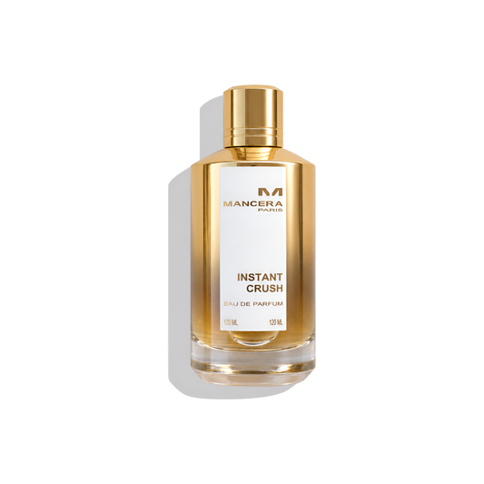 Bottle of Mancera Instant Crush EDP fragrance on a white background with soft shadow
