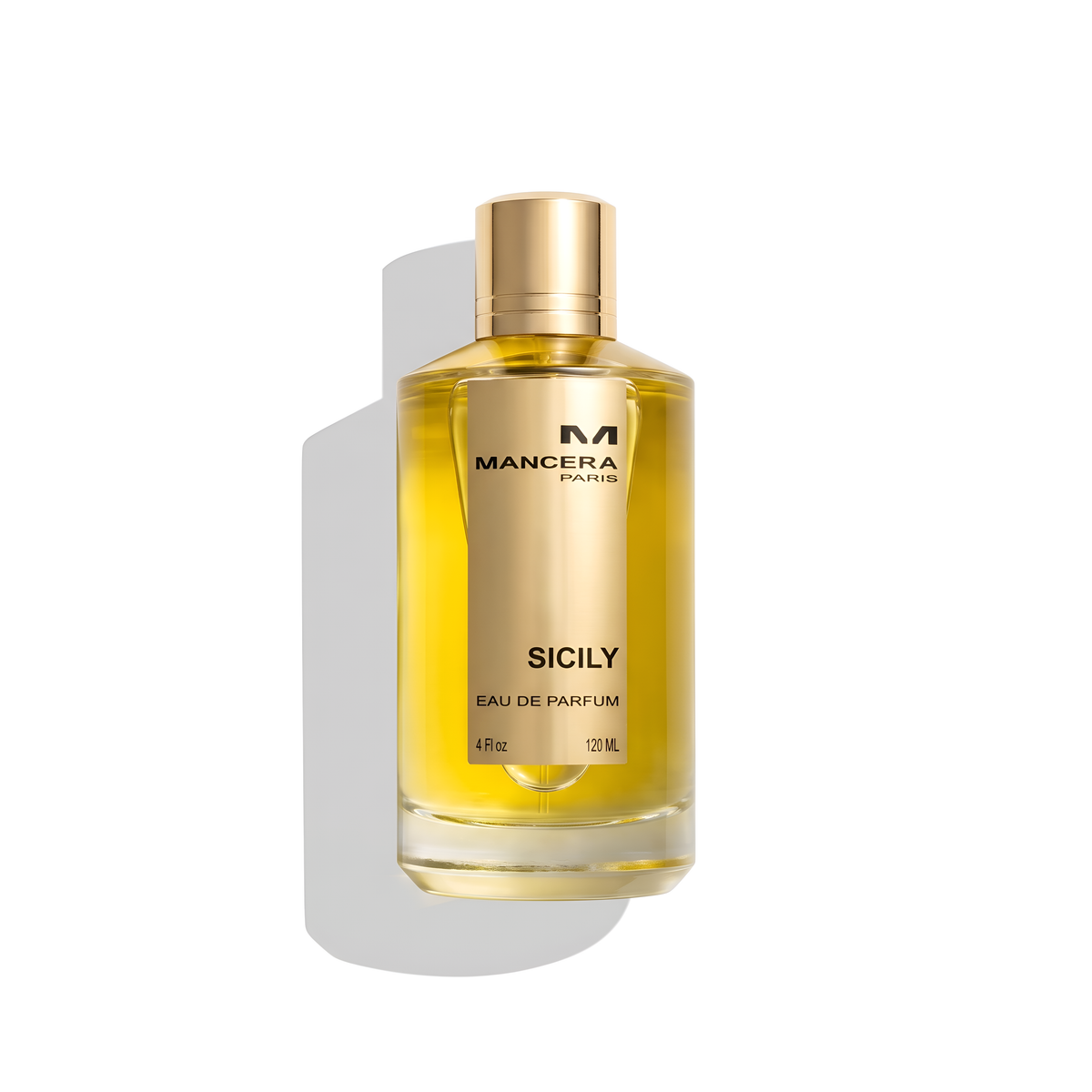 Bottle of Mancera Sicily EDP fragrance on a white background with soft shadow