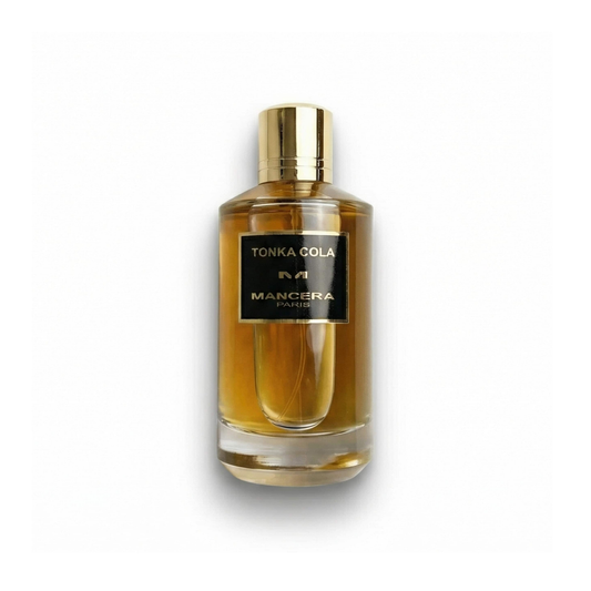 Bottle of Mancera Tonka Cola EDP fragrance on a white background with soft shadow