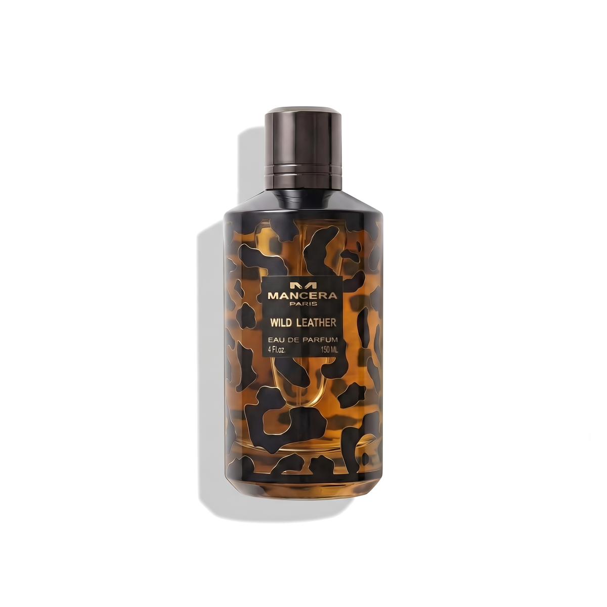 Bottle of Mancera Wild Leather EDP fragrance on a white background with soft shadow