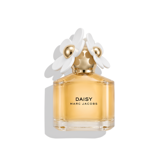 Bottle of Marc Jacobs Daisy EDT fragrance on a white background with soft shadow