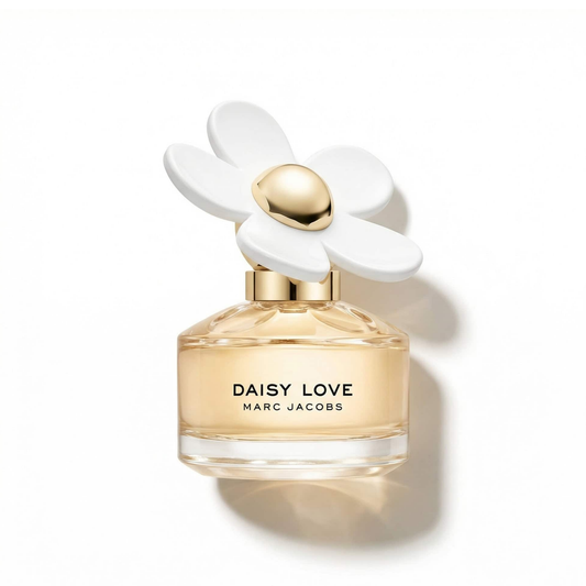Bottle of Marc Jacobs Daisy Love EDT fragrance on a white background with soft shadow