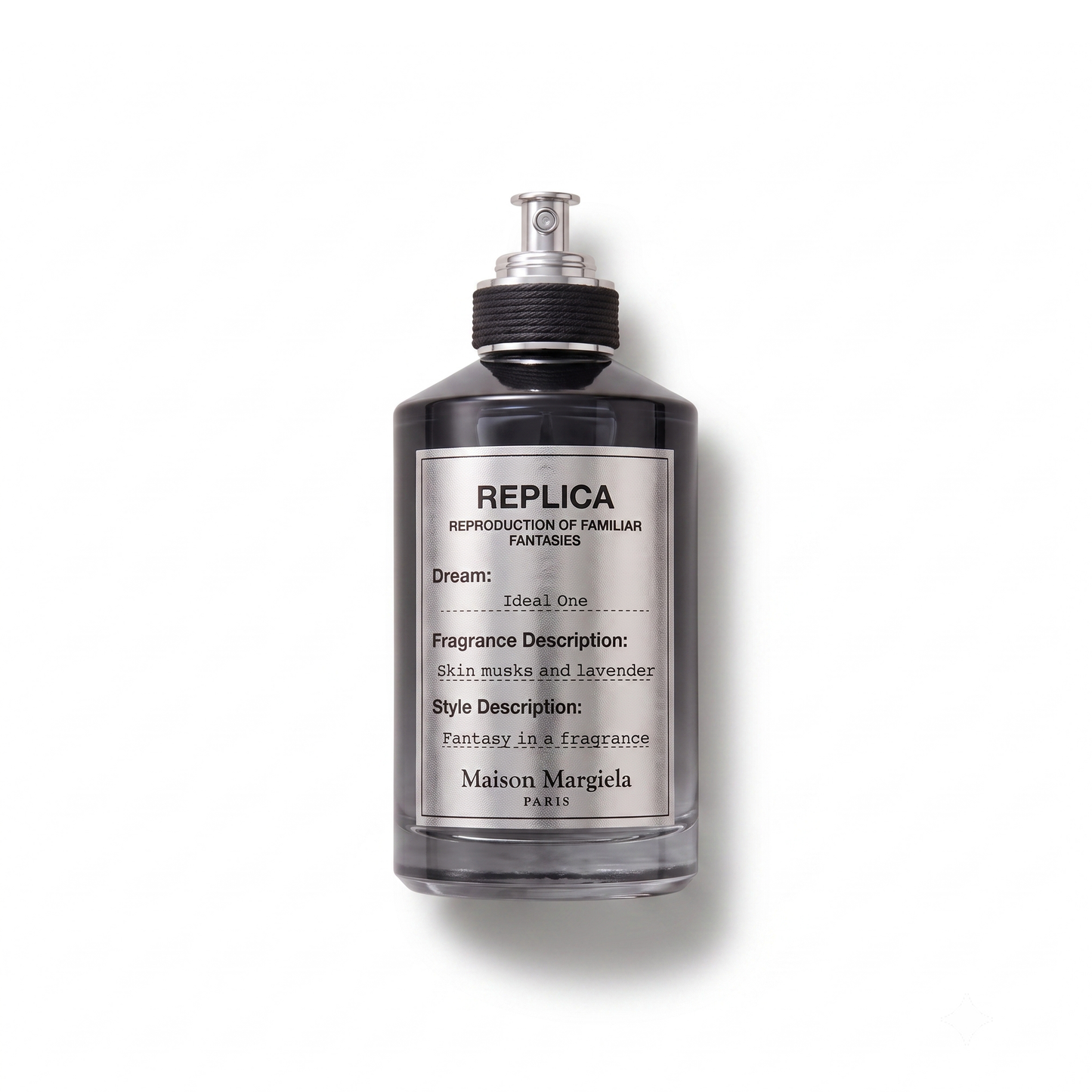 Bottle of Margiela Ideal One EDP fragrance on a white background with soft shadow