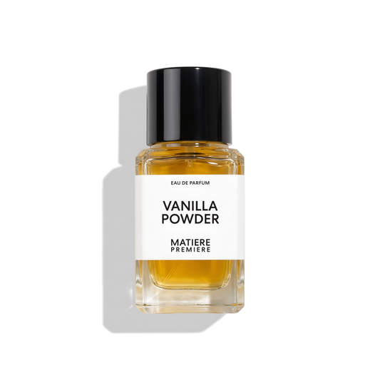 Bottle of Matiere Premiere Vanilla Powder EDP fragrance on a white background with soft shadow