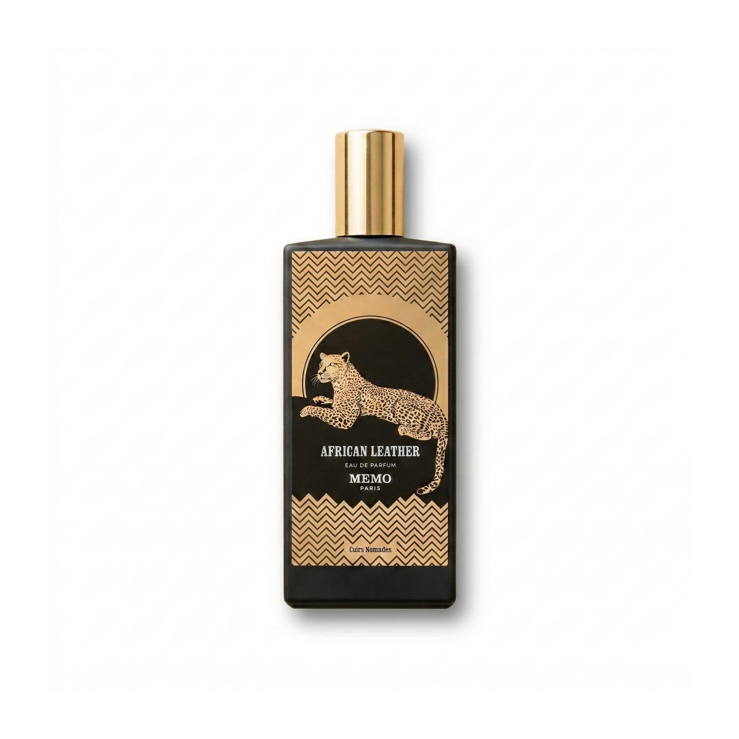 Bottle of Memo Paris African Leather EDP fragrance on a white background with soft shadow