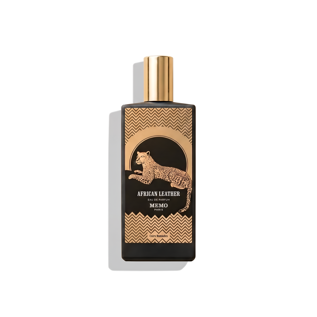 Bottle of Memo Paris African Leather EDP fragrance on a white background with soft shadow