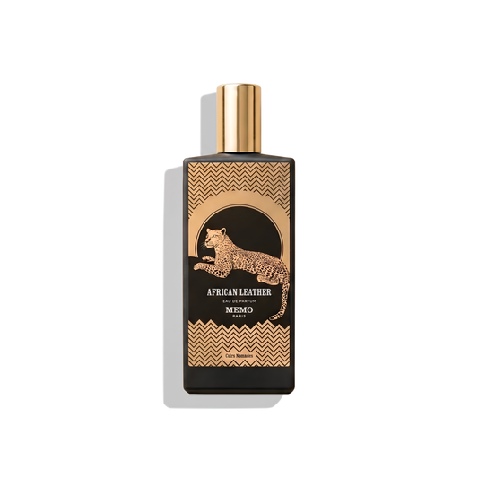 Bottle of Memo Paris African Leather EDP fragrance on a white background with soft shadow