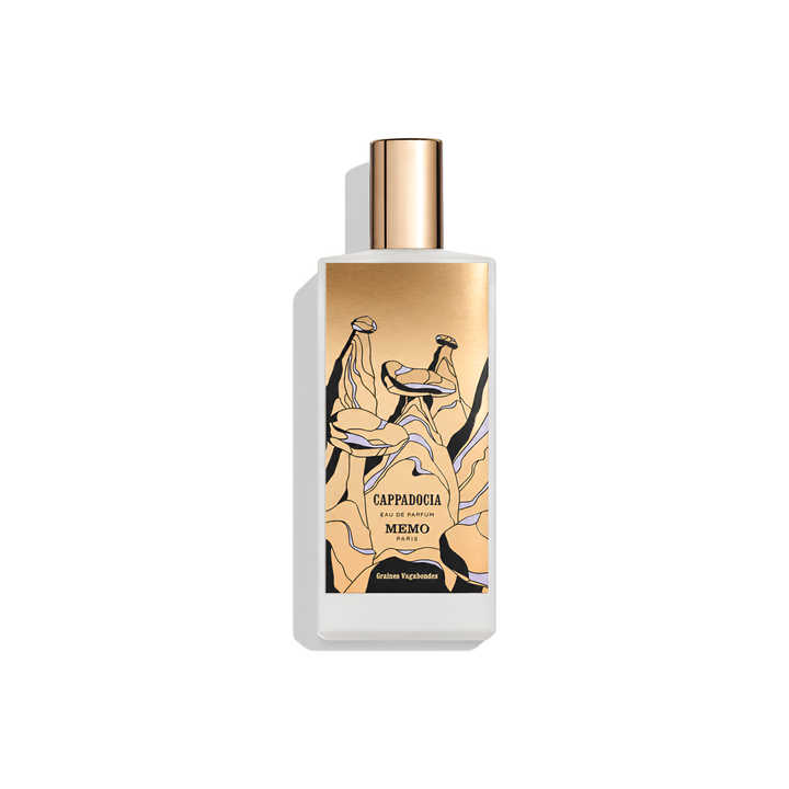 Bottle of Memo Paris Cappadocia EDP fragrance on a white background with soft shadow