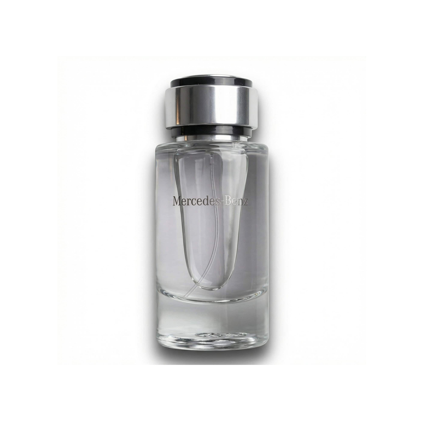 Bottle of Mercedes Benz Eau de Toilette fragrance on a white background with soft shadow
