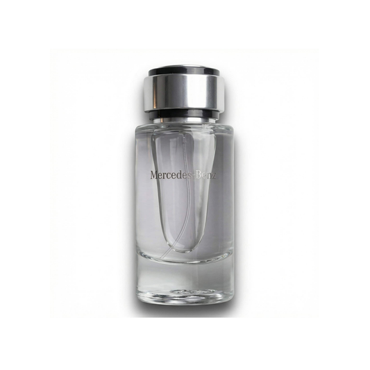 Bottle of Mercedes Benz Eau de Toilette fragrance on a white background with soft shadow