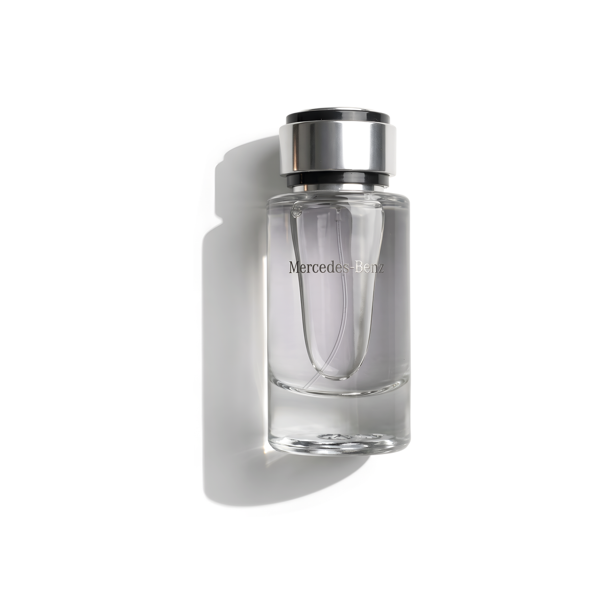 Bottle of Mercedes Benz Eau de Toilette fragrance on a white background with soft shadow