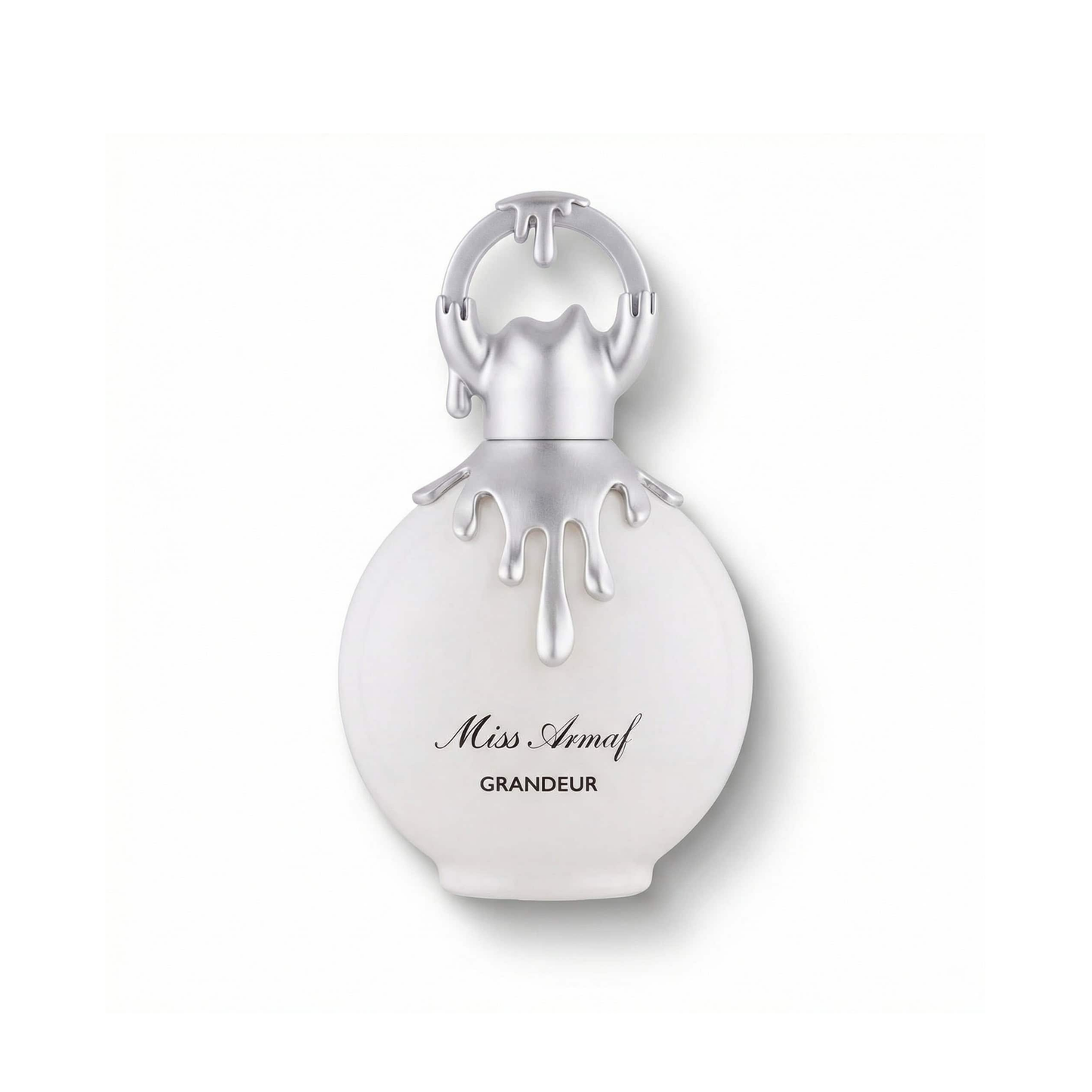 Bottle of Miss Armaf Grandeur EDP fragrance on a white background with soft shadow