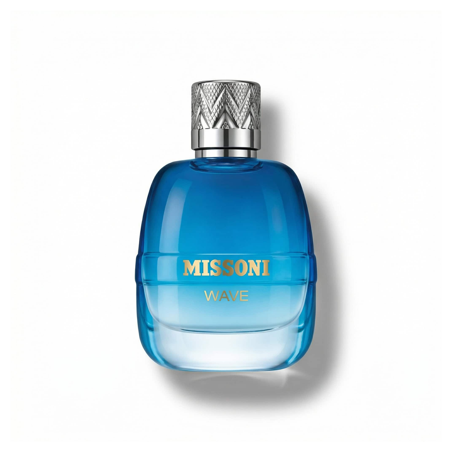 Bottle of Missoni Wave EDT fragrance on a white background with soft shadow