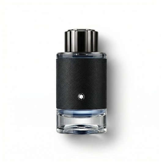 Bottle of MontBlanc Explorer EDP fragrance on a white background with soft shadow