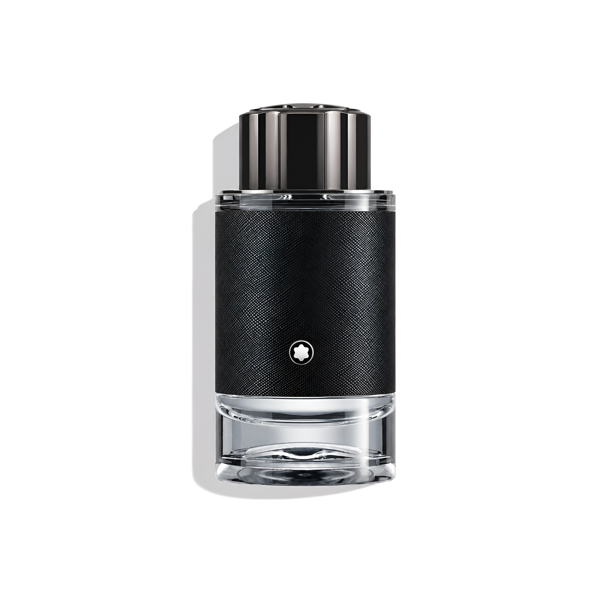Bottle of MontBlanc Explorer EDP fragrance on a white background with soft shadow